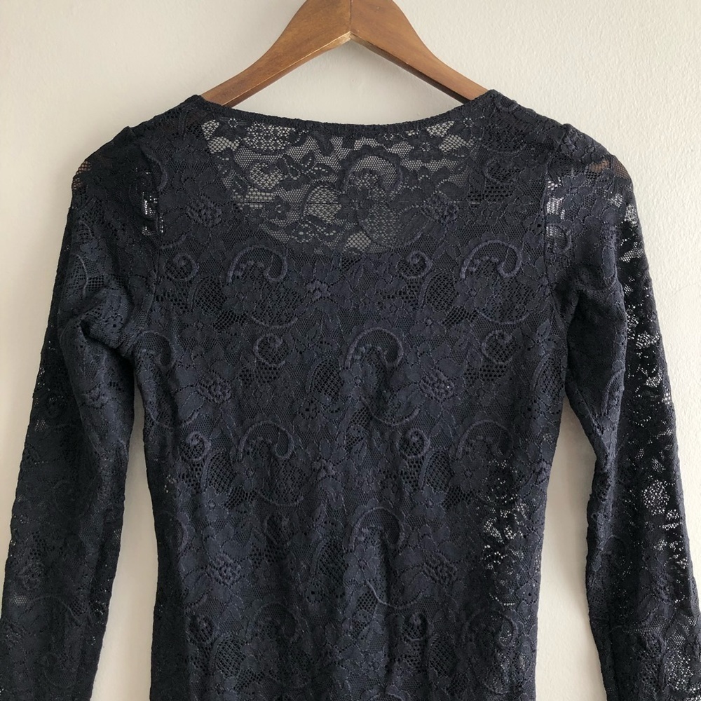 Talula Aritzia Black Floral Lace Long Sleeve Scoop Neck Mini Dress M - Picture 8 of 13